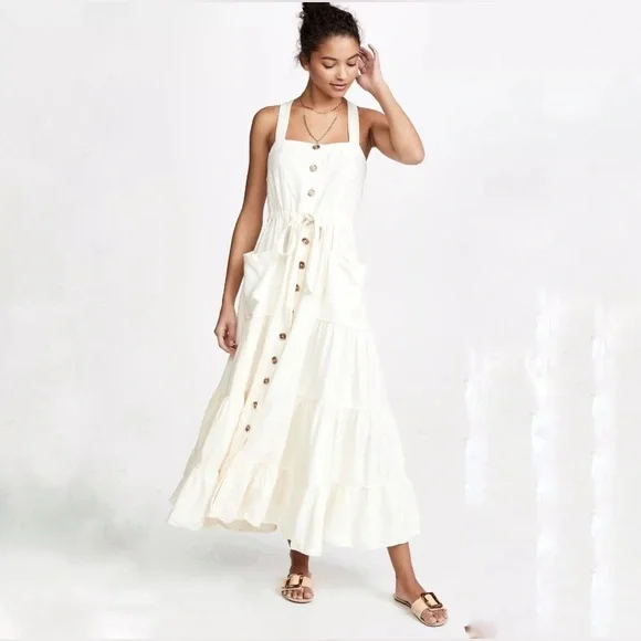 NWT Free people “Catch The Breeze” midi/maxi Dress in ivory, size med (runs big) - Picture 4 of 15